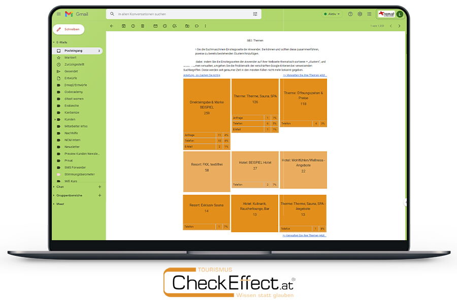 Ein Laptop der eine Auswertung vom Check Effect Analyse Tool zeigt.